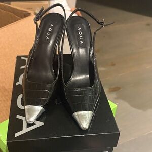 Aqua Black and Silver Heels